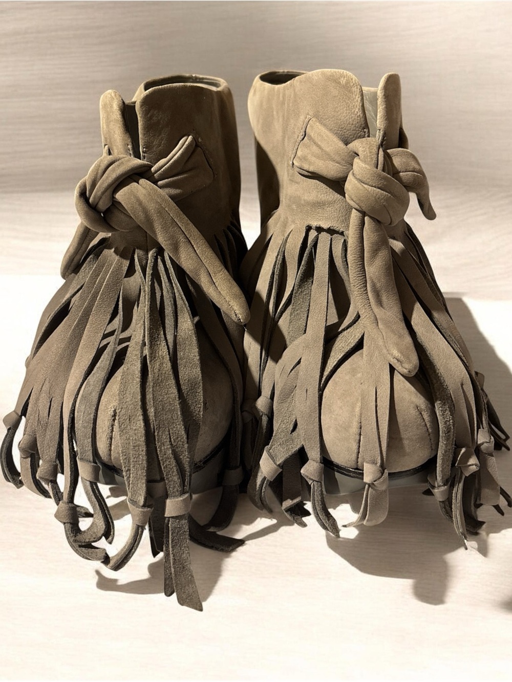Fringed Taupe High Heel Knot-Accent Mule - Picture 3 of 8